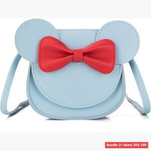 Mini Crossbody Bag for Kids, PU Leather Mouse Ear Purse with Bow